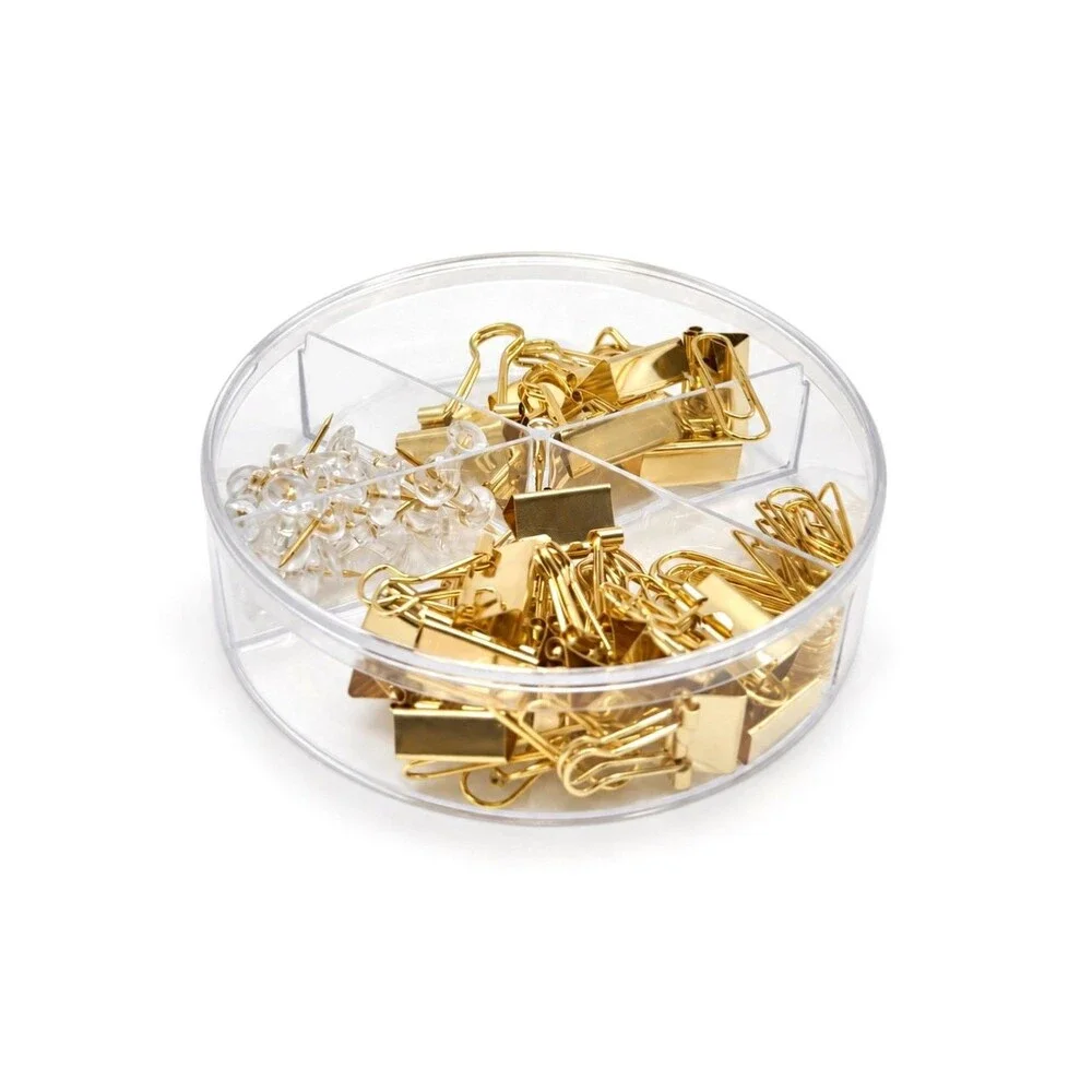 Gold Binder Clips Paper Clips Push Pins Set Home Office School Supplies Dorm NEW